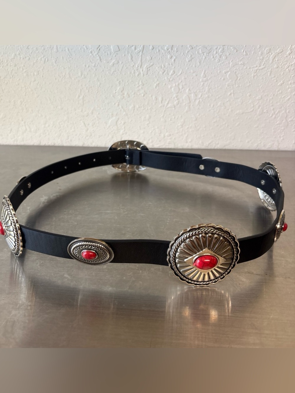 Boho Western Black and Red Concho Belt✨